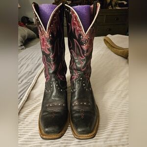 Ariat Black and Purple/pink Western Boots Size 8.5B